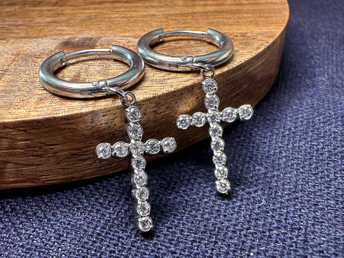 Sanctuary Cross Huggie Hoops