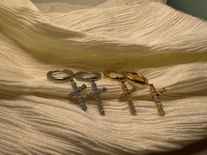 Sanctuary Cross Huggie Hoops