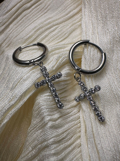 Sanctuary Cross Huggie Hoops