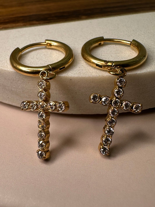 Sanctuary Cross Huggie Hoops