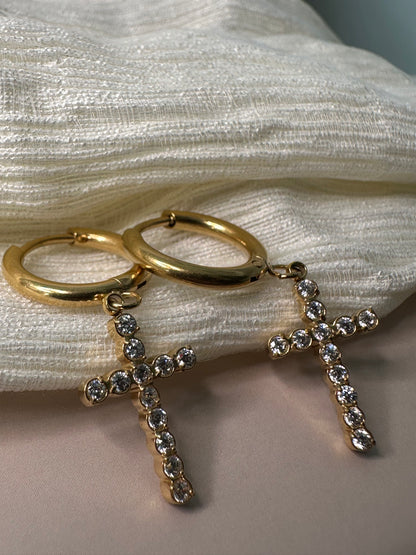 Sanctuary Cross Huggie Hoops